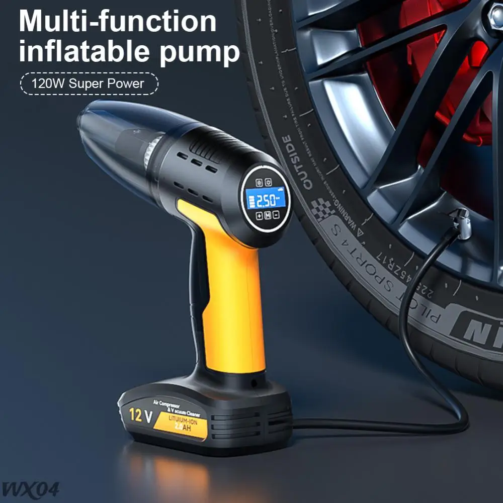 4-in-1 120W Car Vacuum Cleaner Multifunctional Portable Tire Inflator Pump LCD Display Cordless Car Air Compressor For Balls