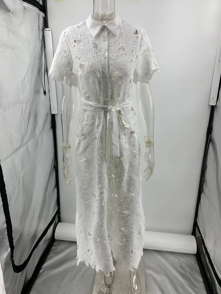 Wmstar Dresses for Women Wholesale New in Summer 2025 Casual Lace Cardigan Single Breasted Dress for Women Dropshopping