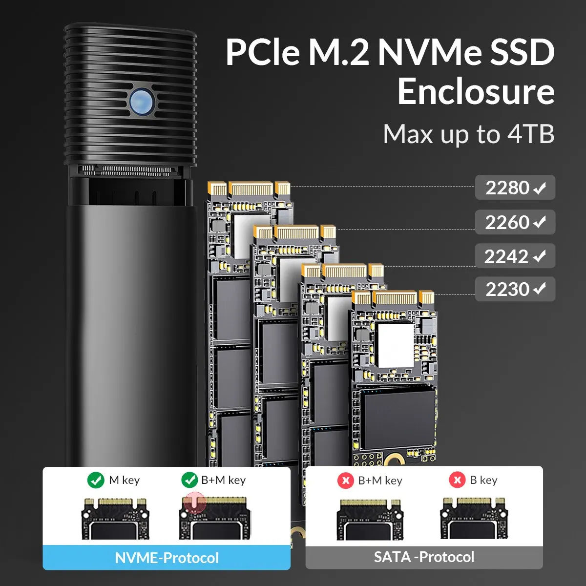 NVMe SSD Enclosure 5/10Gbps PCIe SSD Box for M.2 NVMe NGFF SATA Disk Tool Free M.2 Case Built-in Cooling Vest by ORICO