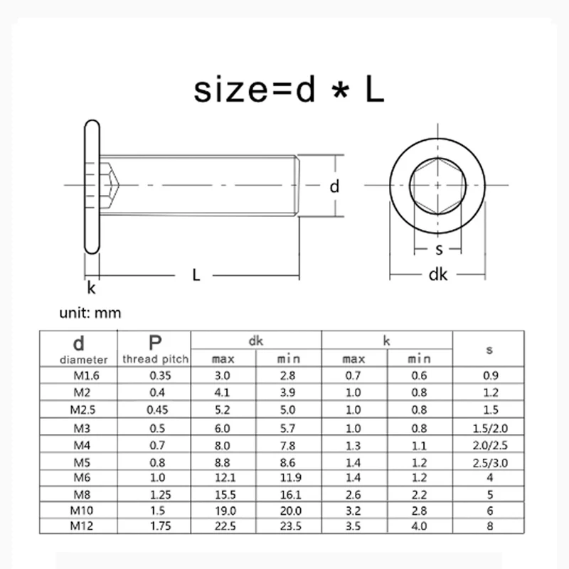 304 Stainless Steel Chamfered Hexagon Beveled Flat Round Head Internal Hexagon Screws M6 M8 Furniture Lengthened Bolts