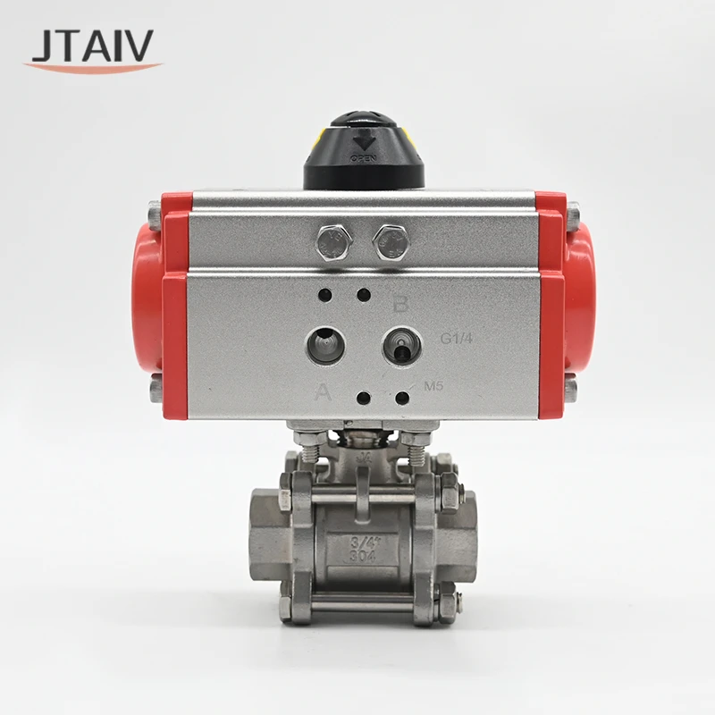 JTAIV Factory DN15-DN100 Single Double Acting Sanitary SS304 3PC pneumatic actuator Pneumatic Threaded Ball Valve