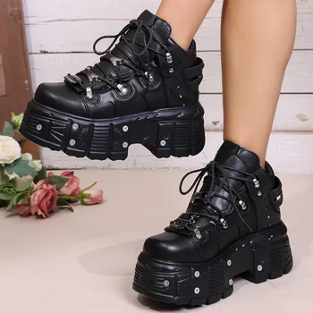 New Platform Women's Personality Casual Sneakers Autumn Round Toe Strappy Heels 1
