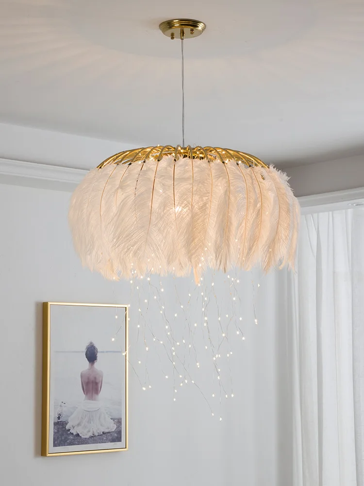 Modern Firefly Feather Chandelier Northern Europe Light Luxury Warm Romantic  Princess Wedding Room Living Room  Bedroom Lamp