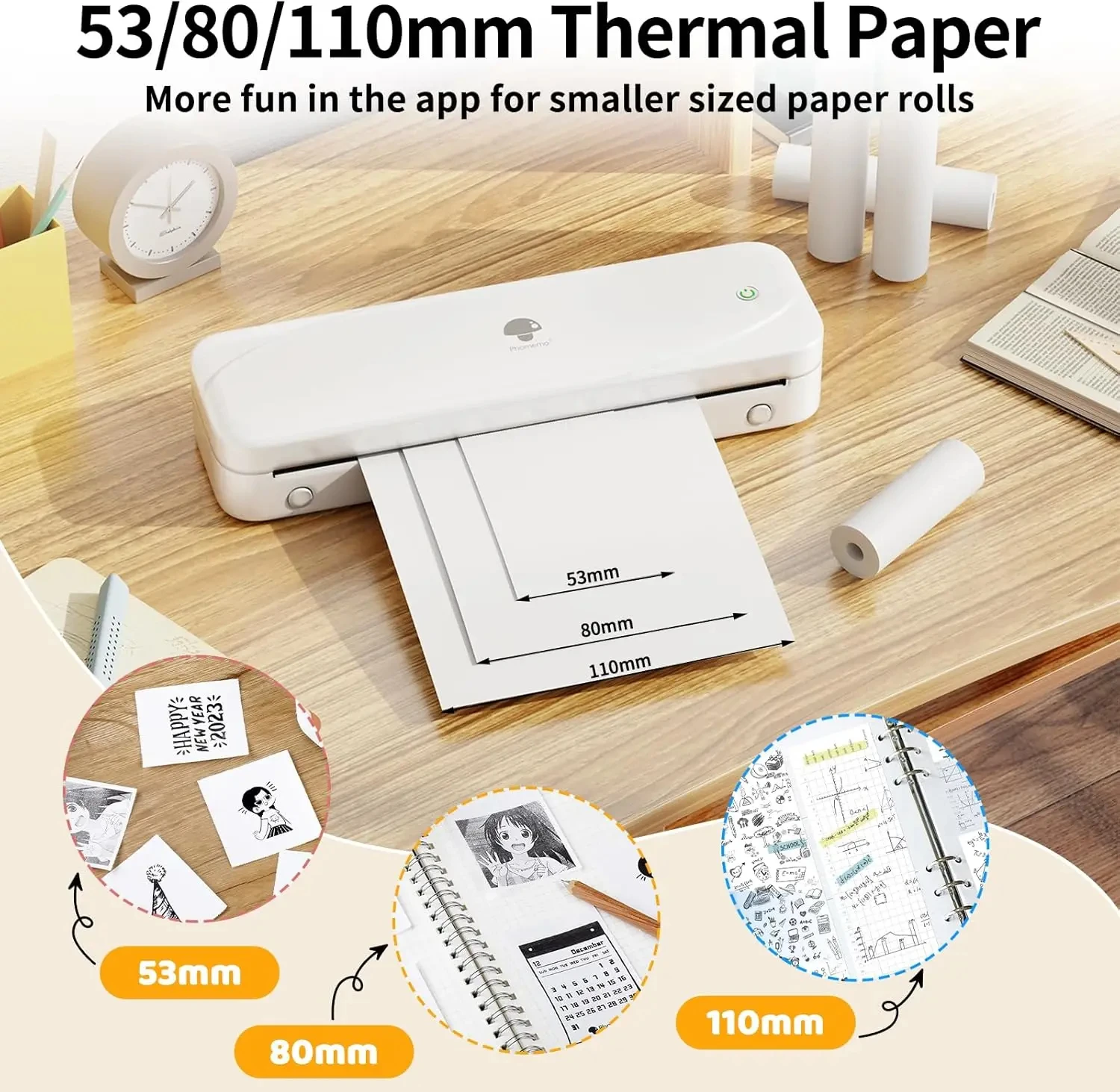 Thermal Paper for T02 Mini Printer 53mm 2" Size Non-Adhesive for T02 M832 M833 M834 Portable Printer