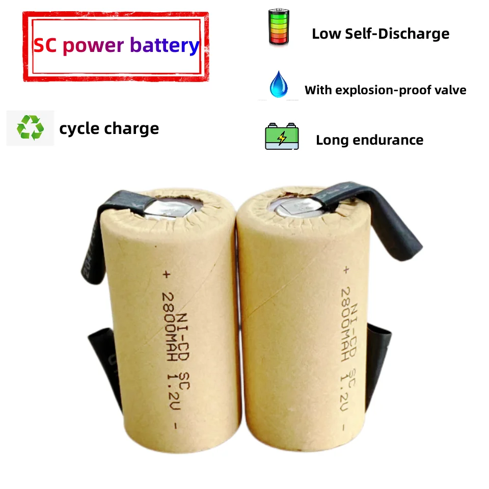 

1-20pcs Screwdriver Electric Drill SC Battery 1.2V 2800mah Nickel Cadmium Rechargeable Power Tool Battery With Solder Pads