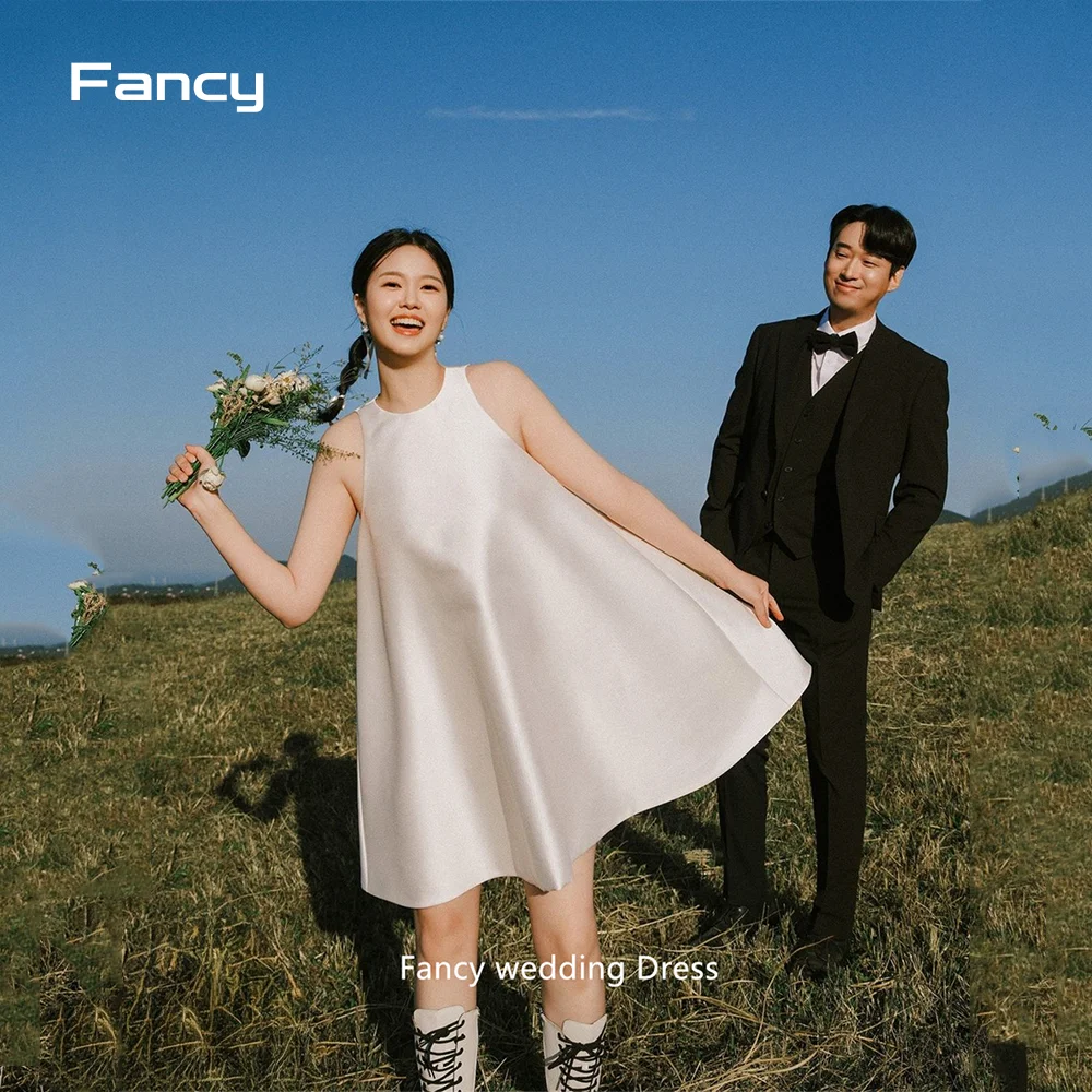 

Необычные корейские вечерние платья с круглым вырезом для сада, простые деловые Элегантные Платья До Колена без рукавов, женское платье для выпускного вечера