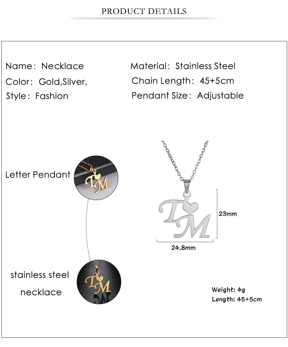Lemegeton Personalisierte Name Halskette Custom Initial Brief Halsketten Für Frauen Edelstahl Schmuck Angepasst Typenschild Geschenk – Detail 6