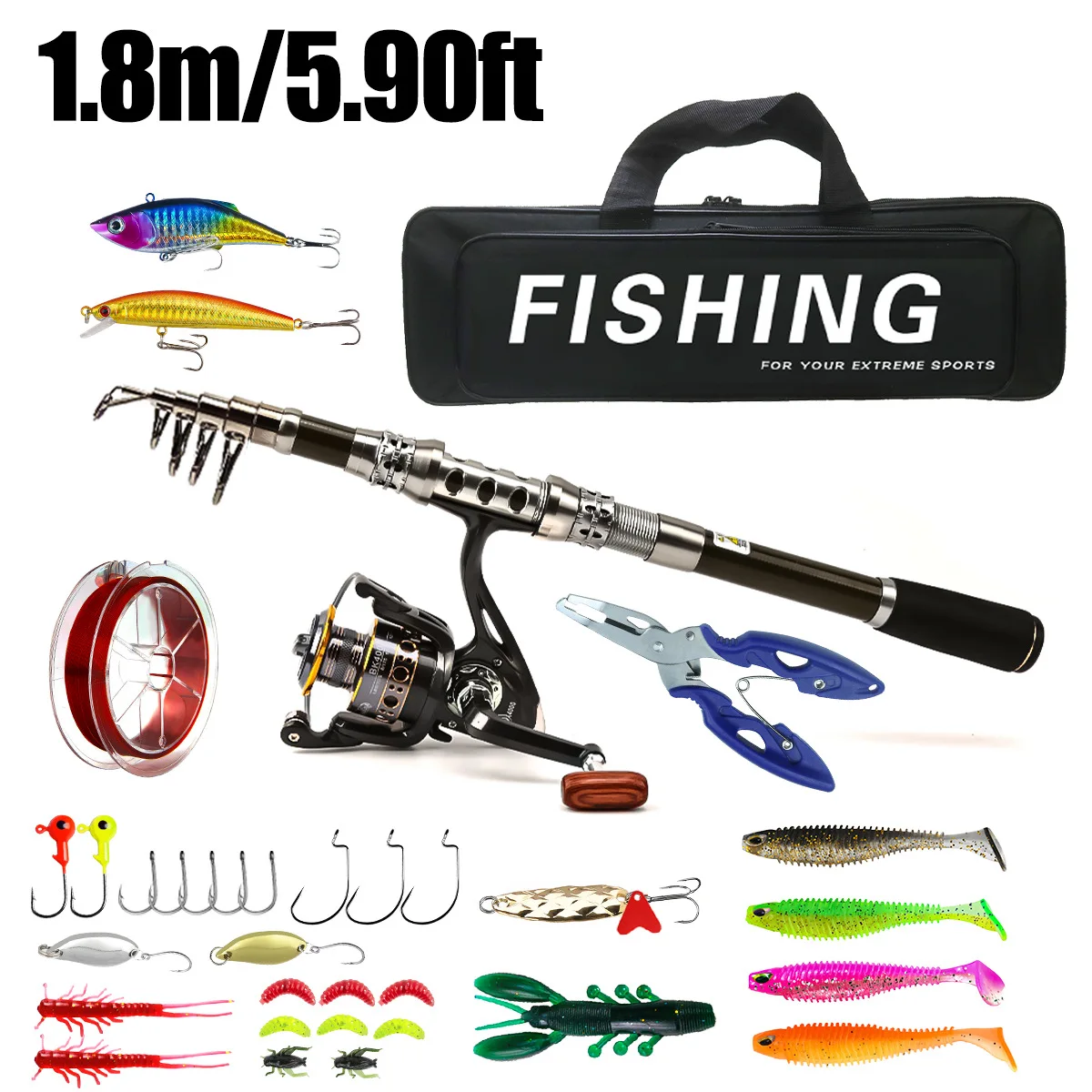 Carbon Telescopic Fishing Rod & Reel Set 6