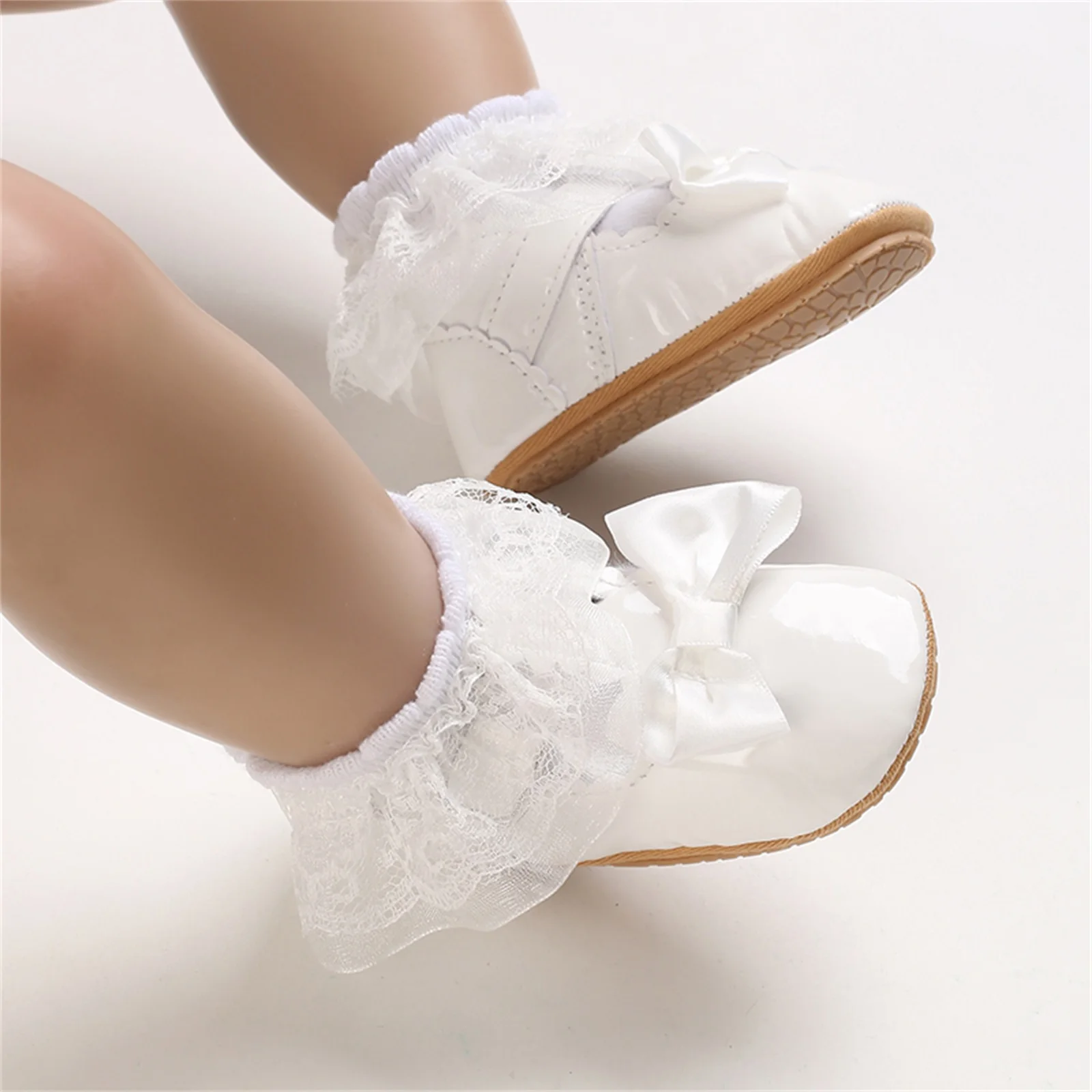 Princess Baby Girls Shoes Soft PU Leather First Walker Cute Bow Non-slip Rubber Sole Crib Shoes Toddler Infant Moccasins Shoes 3