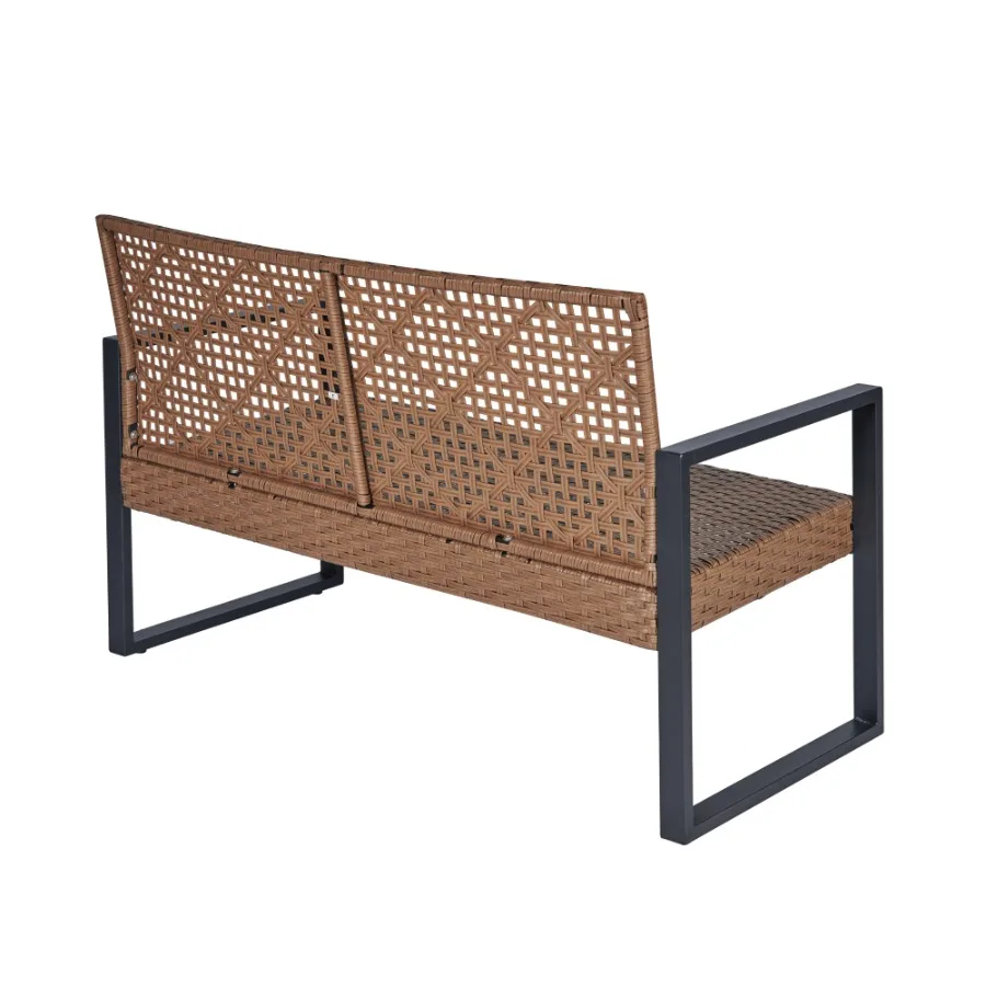 4Piece Patio Furniture Set Outdoor Balcony Porch Garden Backyard Lawn Furniture Acacia Wood Table Top Morden Black and Light Br