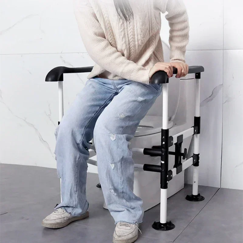 Elderly Toilet Seat with Handrails - Punch-Free Safety Bracket, Power-Assisted Up Railings, Strong Load Bearing for Stability 3