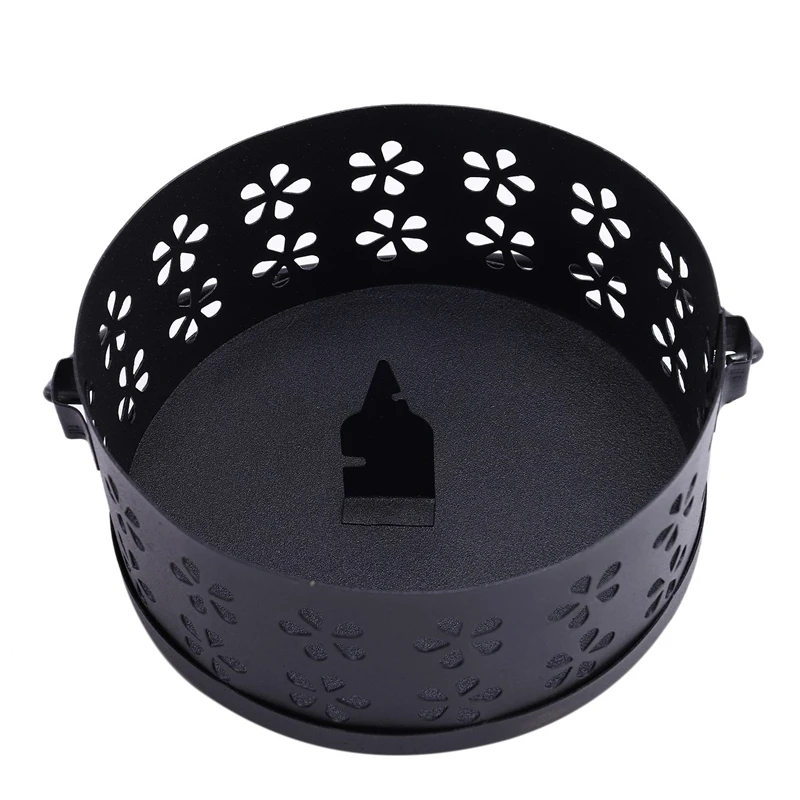2X Nordic Retro Metal Hollow Floral Mosquito Coil Holder Garden Burner Mosquito Repellent Box(Black)