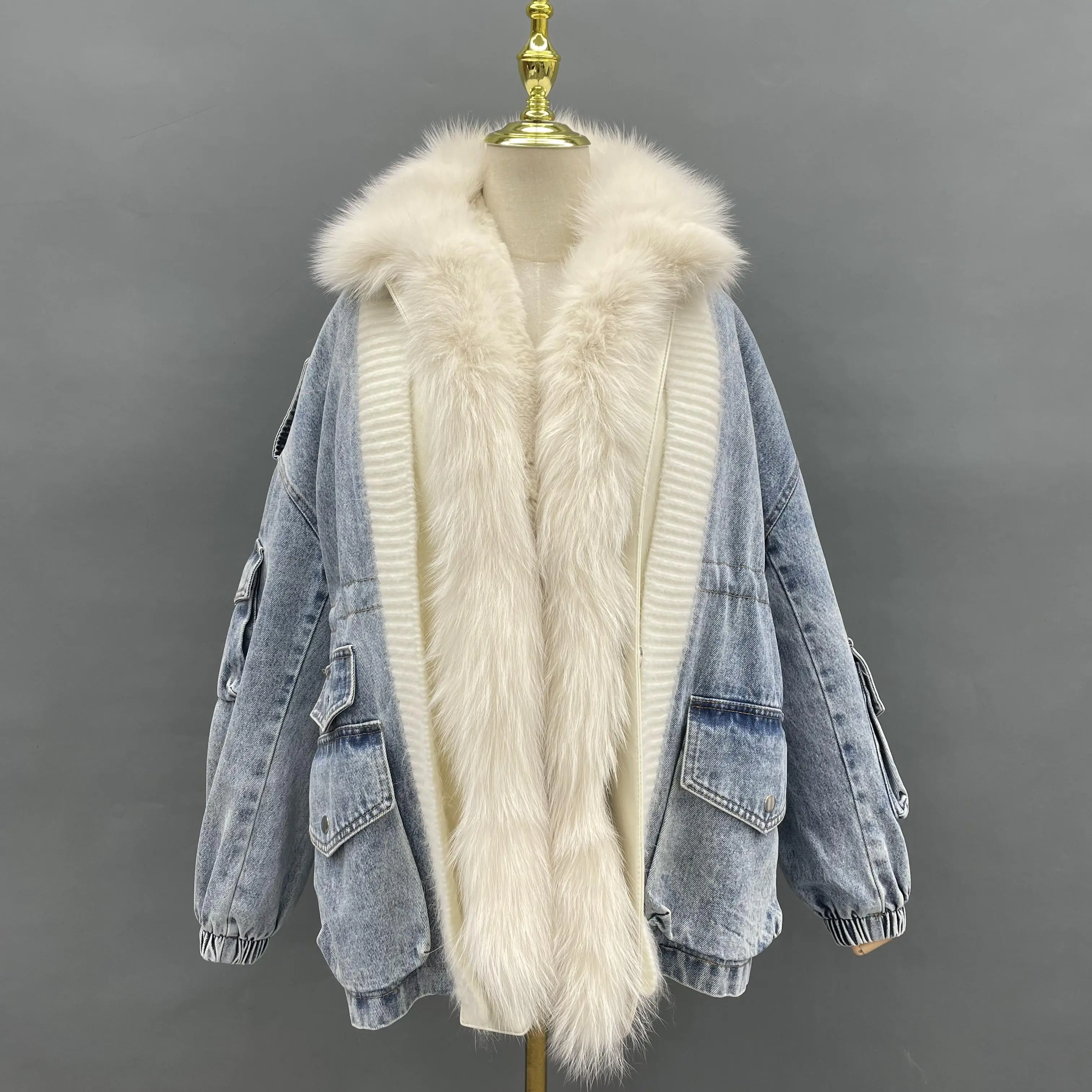 

Женская зимняя куртка с подкладкой из натурального меха, пальто из кроличьего меха, толстые парки с капюшоном и воротником из лисьего меха