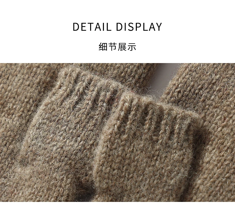 Gestrickte Fäustlinge aus reiner Wolle, Herbst-Winter, fingerlose Handschuhe, Zopfmuster, nahtlos, bequem, warm, 100er Wolle, Daumenloch-Fäustlinge, Unisex – Detail 13
