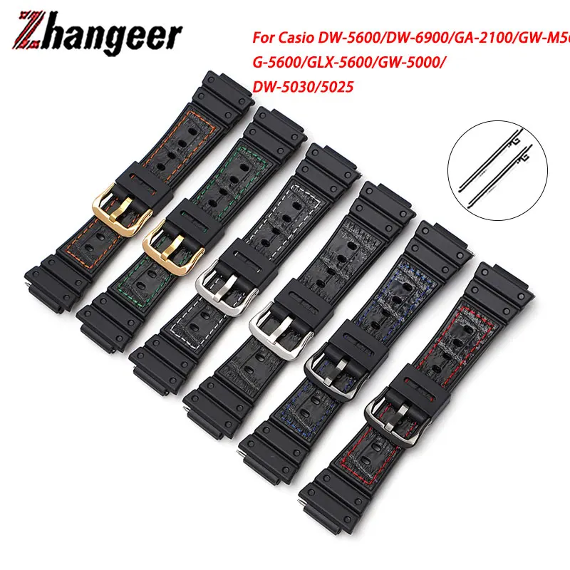 Cinturino Cinturino In Pelle Tpu Per Casio Dw-5600/Dw-6900/Ga-2100/Gw-M5610/G-5600/Glx-5600/Gw-5000/Dw-5030/5025/Sostituire La Cintura Della Fascia