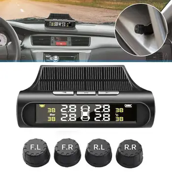 Sistema di Allarme Pressione Pneumatici Auto TPMS a Energia Solare, Sistemi di Allarme di Sicurezza Auto, Avviso Temperatura e Pressione Pneumatici