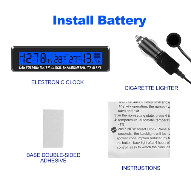 Itian LCD Automotive Elektronische Uhren, Auto Innen und Außen Thermometer,  Spannungsüberwachung, Wecker, Multifunktionstisch : : Auto &  Motorrad
