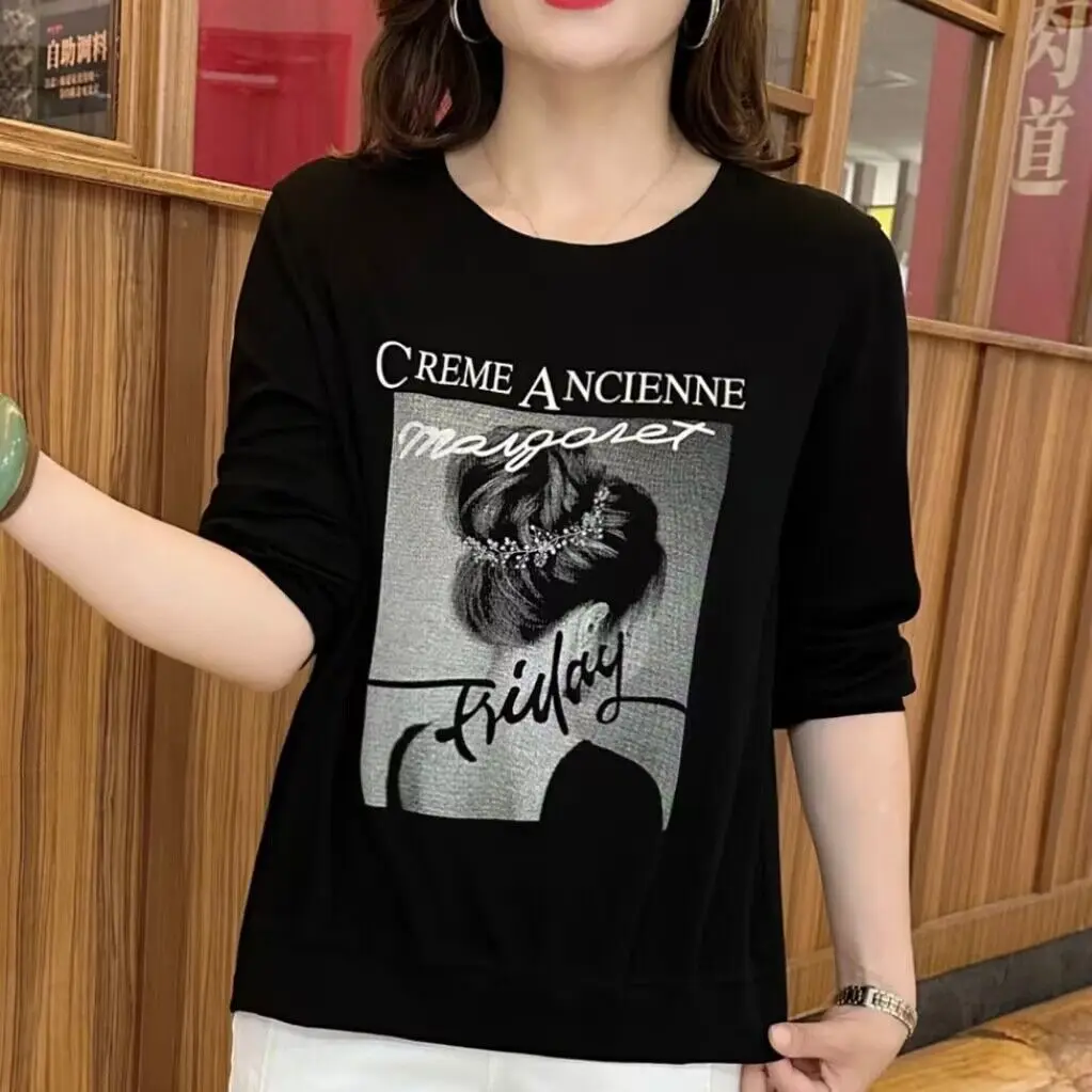 

Футболка женская с длинным рукавом, модная базовая Базовая Повседневная рубашка с принтом, свободного покроя, в Корейском стиле, весна-осень