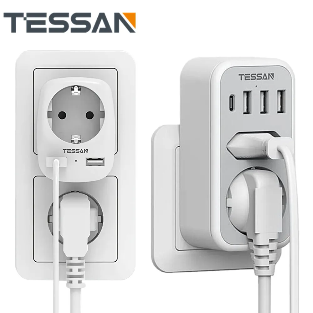 TESSAN-adaptador de enchufe USB portátil con 2 salidas, 2 puertos de carga  USB, enchufe europeo KR, adaptador de enchufe de pared múltiple para viajes  en casa - AliExpress