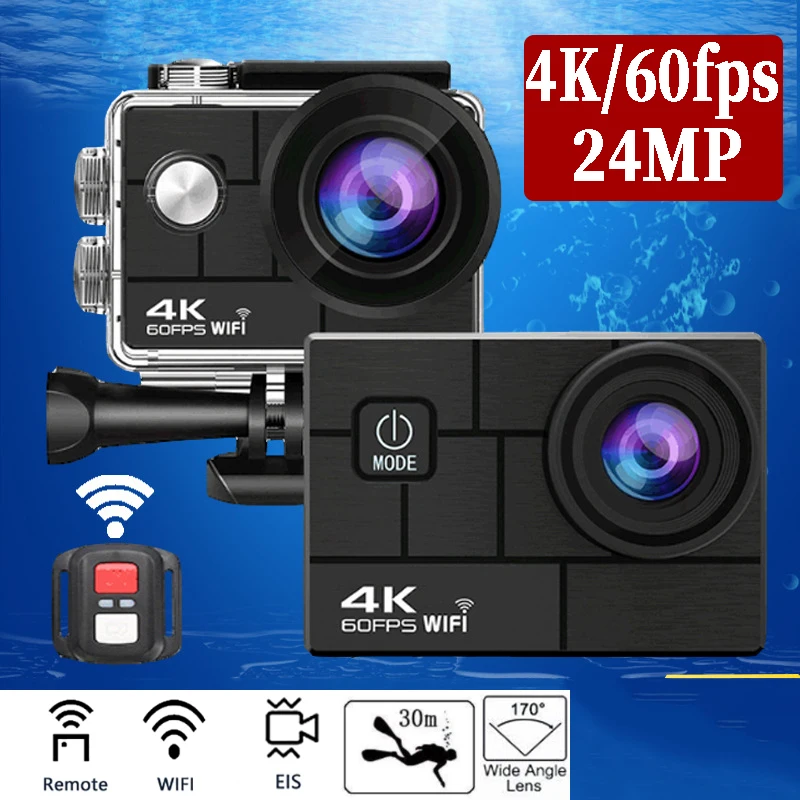 

Ultra HD 4K/60fps 24MP WiFi 2" 170D Underwater 30M Helmet Vedio Go Sport Pro Anti-Shake Action Camera With Sony 386 Fisheye Lens