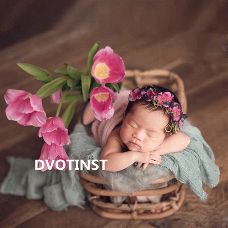 Реквизит для фотосъемки новорожденных Dvotinst ретро плетеная корзина из ротанга