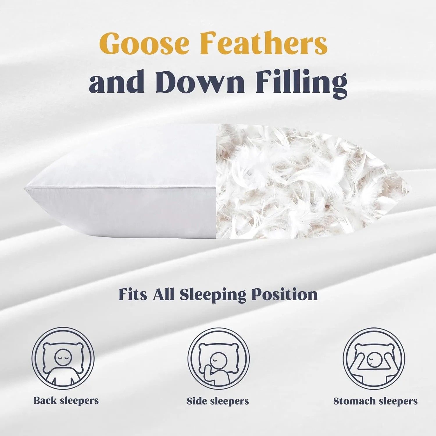 Goose Feathers and Down White Pillows with 100% Cotton Cover, Bed Sleeping Hotel Collection Pillows Set of 2, Standard Size ﻿ 3