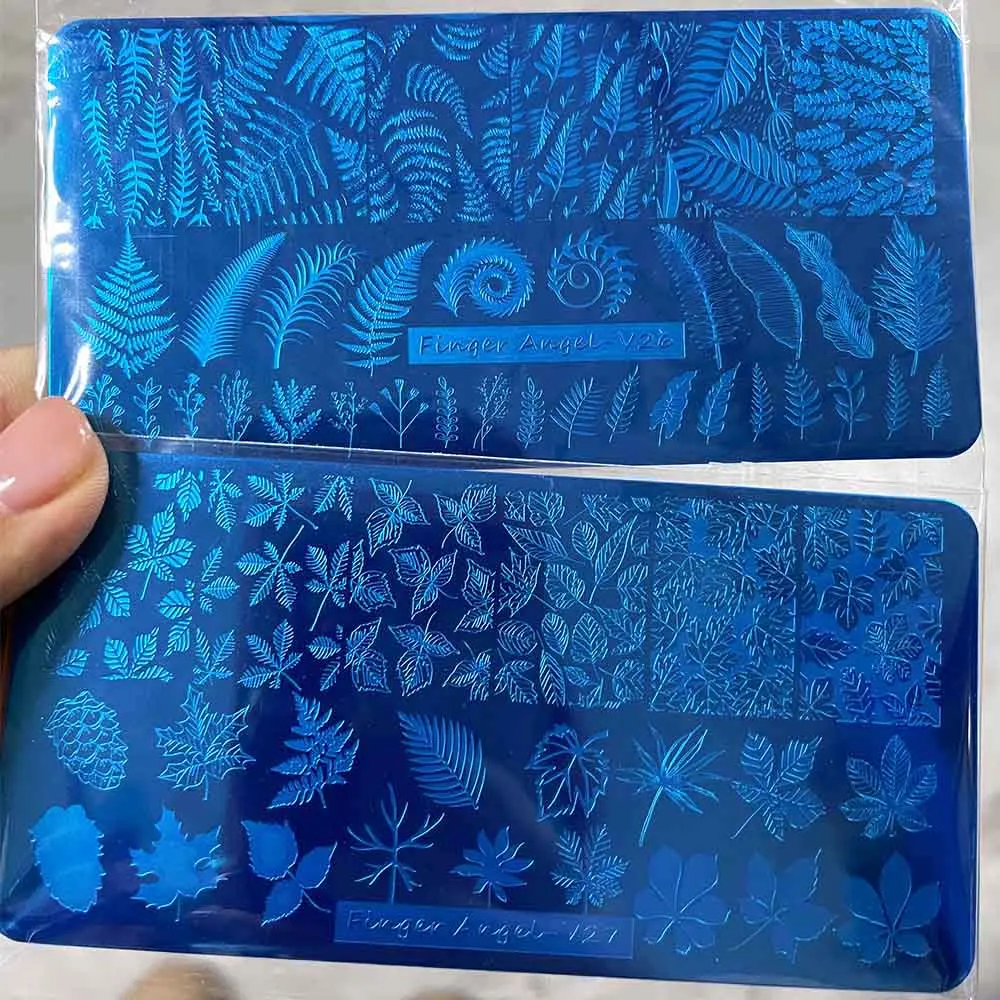 1pc 꽃 잎 네일 스탬프 플레이트 잎 라인 꽃 이미지 전송 스테인레스 스틸 매니..