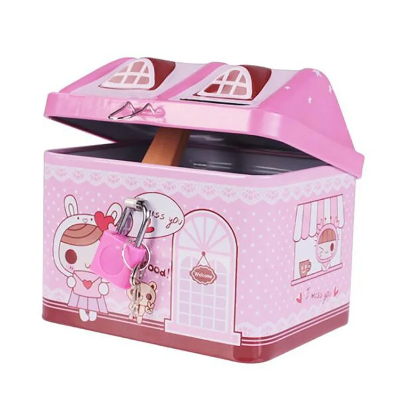New Metal House Shape Piggy Bank Coin Safe Storage Box Child Piggy Banks Key Lock Money Box Creative Children Gift
