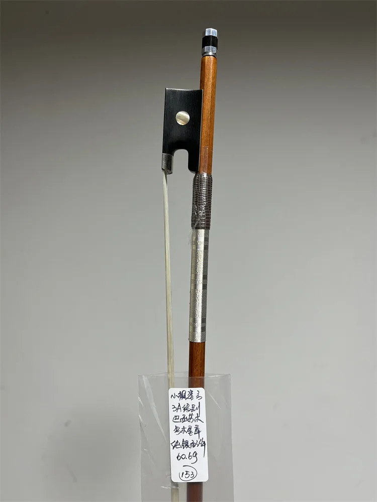 실제 사진 고급 60.6g 페르남부코 목재 바이올린 활 4/4 사이즈/몽골 말털/은 장식/순수 흑단 프로그 No.153