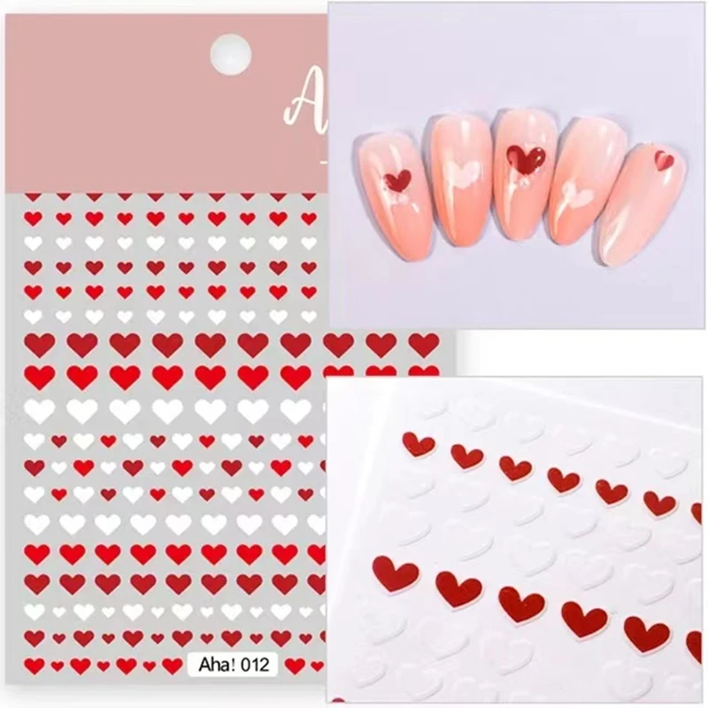  Red Nail Art Glitter Stickers Decals Heart Nail