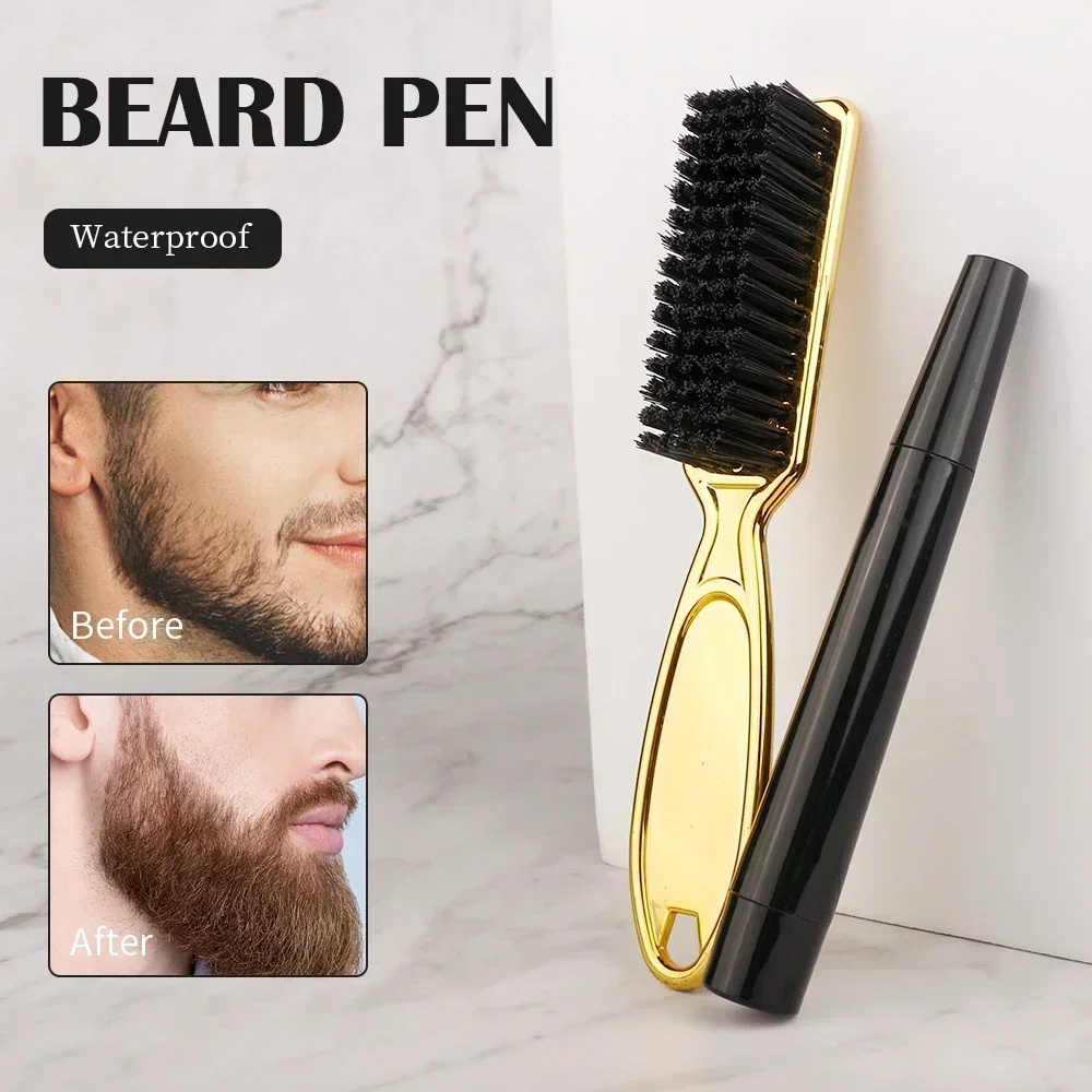 Beard Pen Filler Set Barber Styling Pencil Brush Natural Finish Cover Facial Hair Patches for Men
