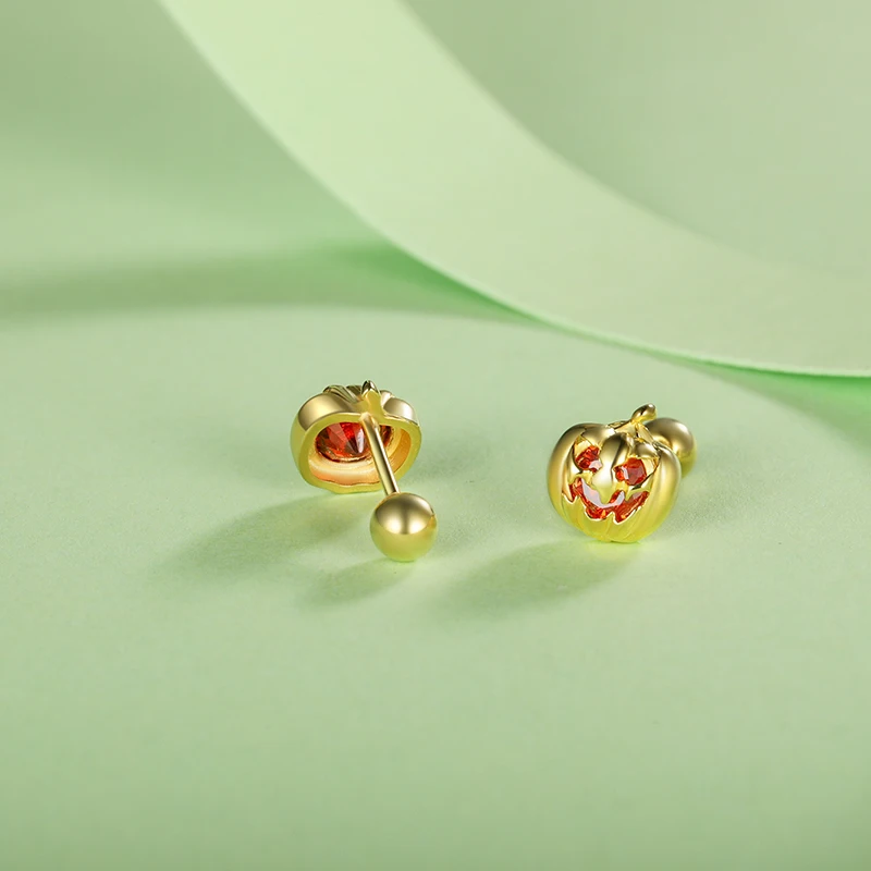 TrustDavis 진짜  키즈 할로윈 호박 CZ 스크류 스터드 귀걸이 딸 소녀 파인 쥬얼리 선물 DF2009