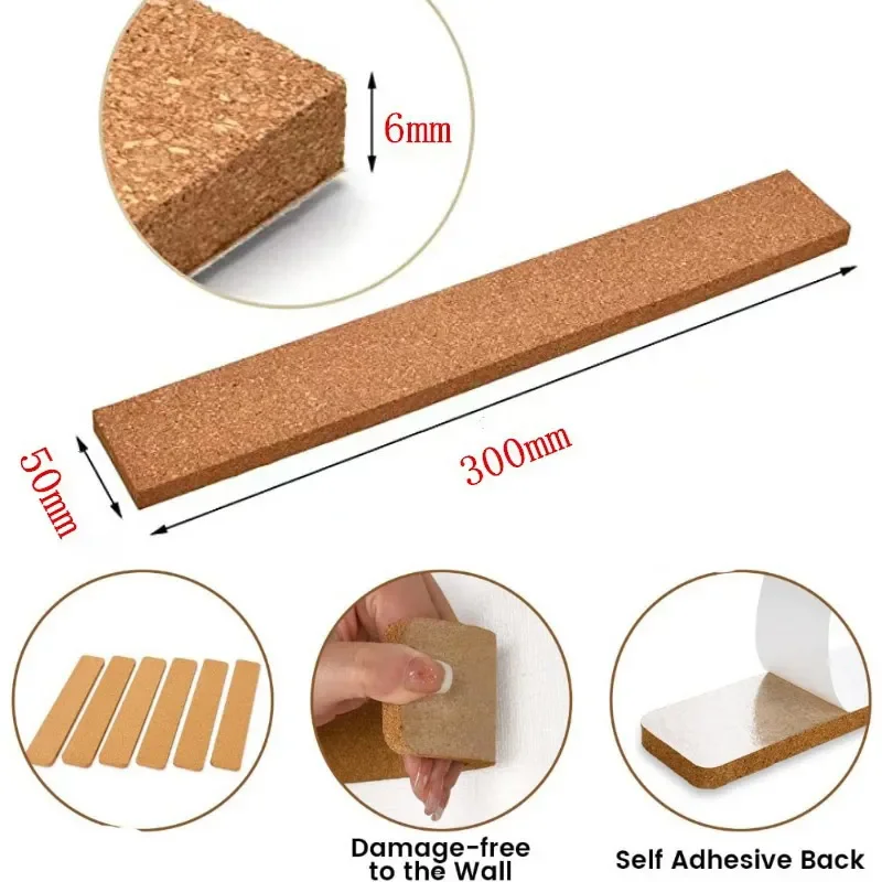 6 Pack Cork Board Strips, Self Adhesive Small Cork Board for Wall Desk Home  Classroom Office with 50 Push Pins for Paste Notes, Photos, Schedules