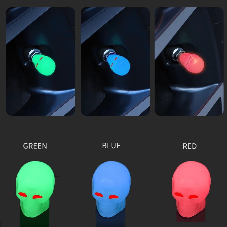 25 Tappi Valvola Pneumatici Fluorescenti A Forma Di Teschio - Universali Per Auto Moto Bici - Foto 6