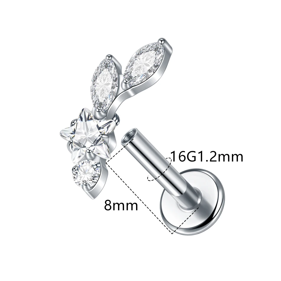 1pc Titanium Marquise CZ Leaf Top Conch Helix Piercing 16G