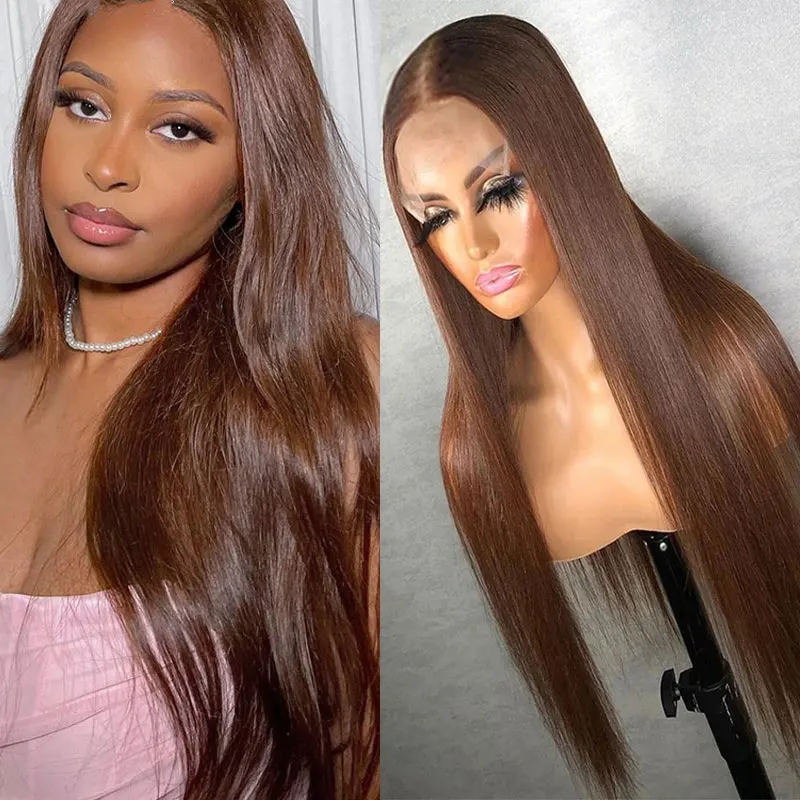 

Bombshell Chocolate Brown Short Straight Synthetic 13X4 Lace Front Wigs Glueless High Quality Heat Resistant Fiber For Women Wig