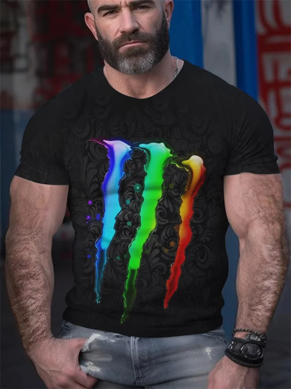 

2024 Men T Shirt 3d Print Bear Paw Short Sleeve Summer Tops Tee Round Neck Casual Tshirt Fashion Street Daily Top Men Clothing