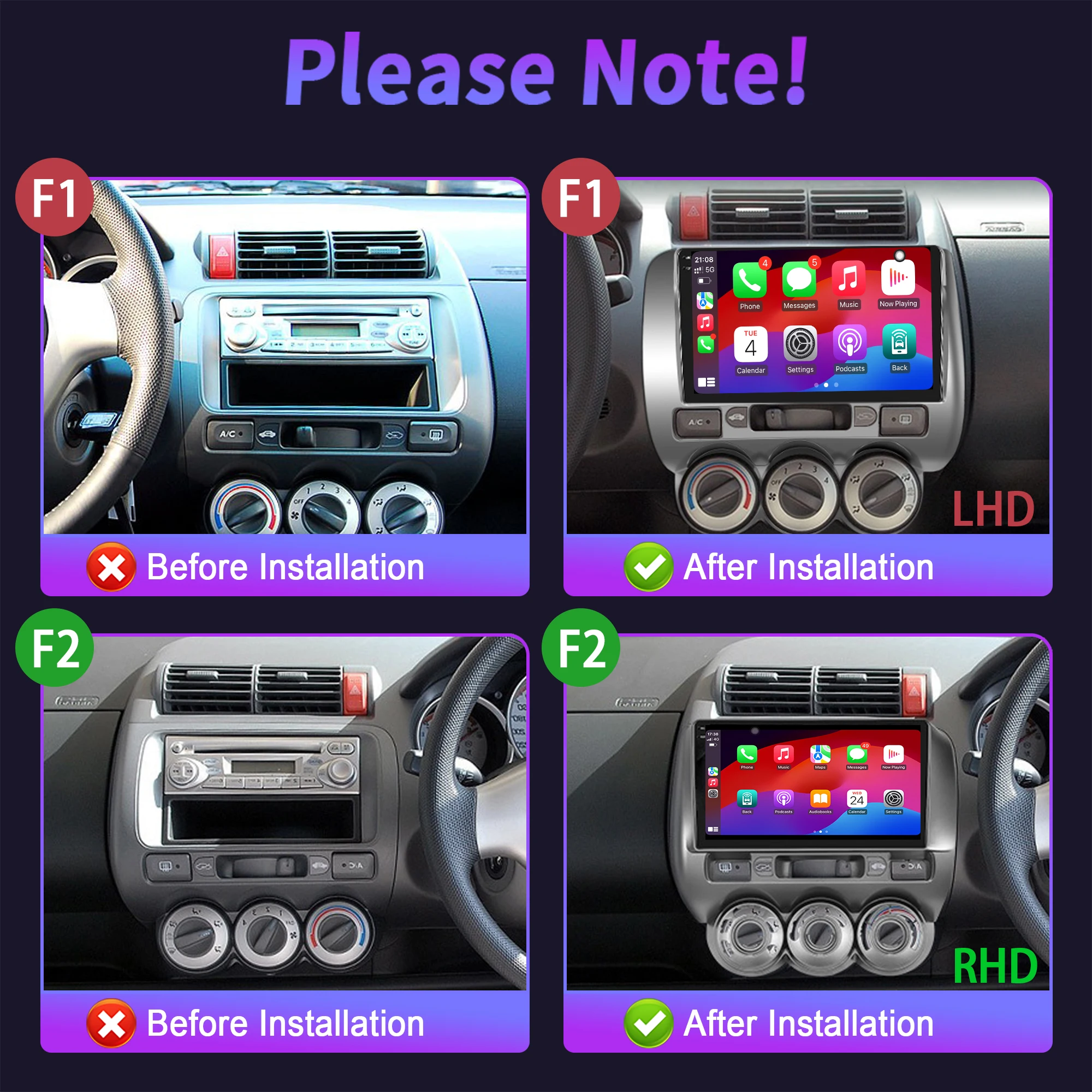 Radio para Auto de 9 Pulgadas para Honda Jazz 1 GD 2001-2008, Android 16, Inalámbrico, BT, Carplay, Multimedia, Navegación, Pantalla Táctil QLED 2K 2