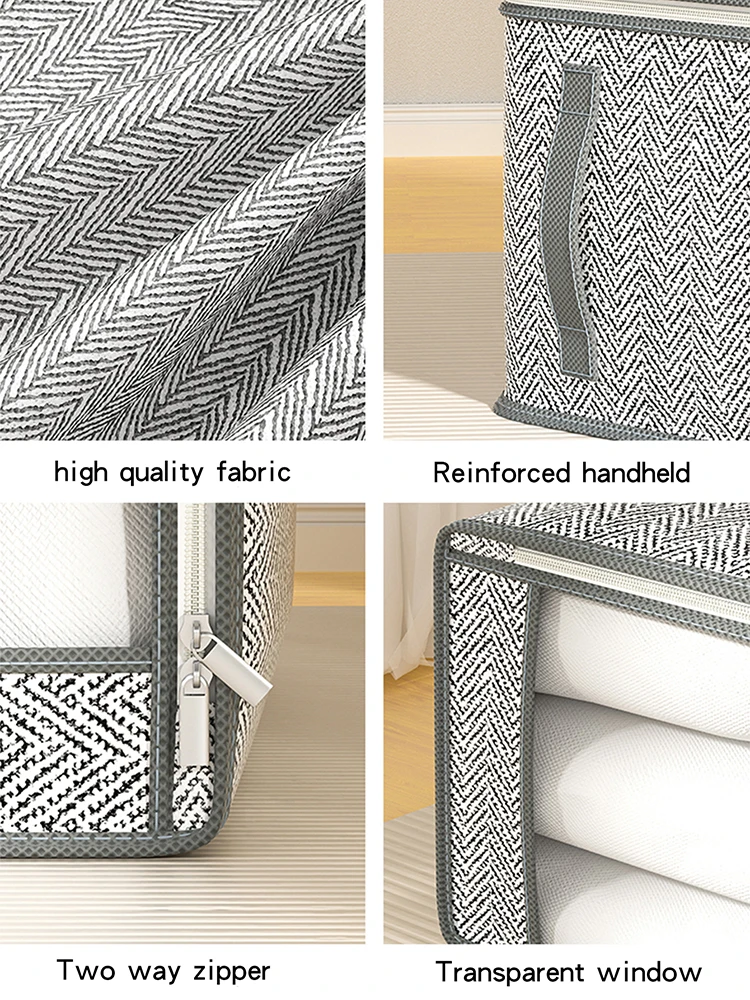1PC gray clothes storage bag, quilt storage bag, wardrobe clothes sorting bag, with window storage bag, waterproof storage bag, 5