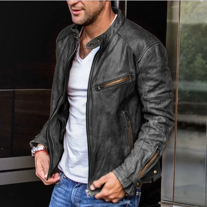 

Mens Faux Leather PU Jacket Oversize Autumn Winter Casual Outerwear Men Stand Collar Zipper Motorcycle Jacket Punk Style 4xl 5xl