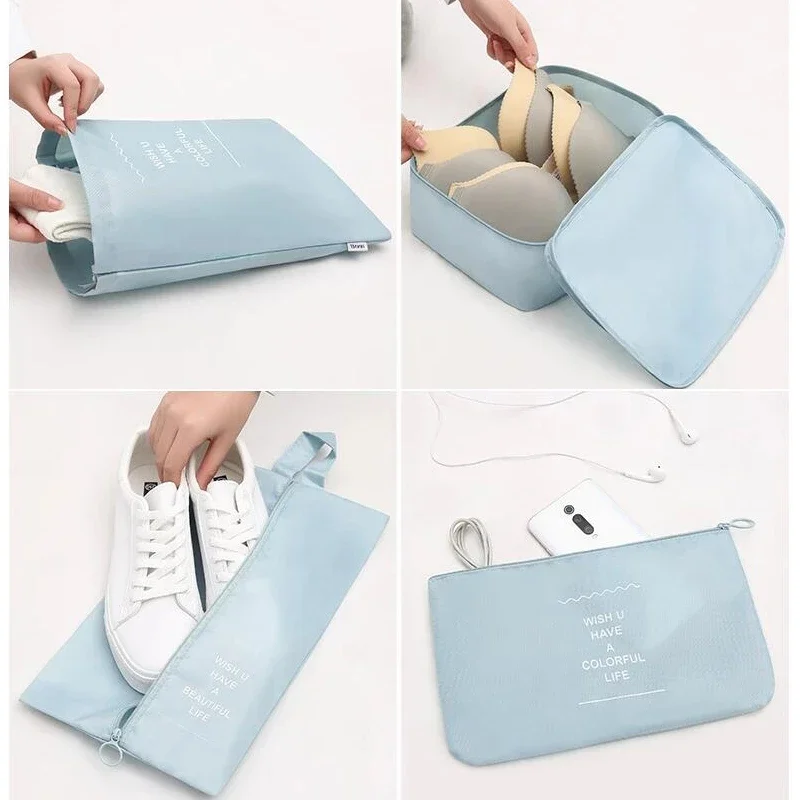8Pcs/set Packing Cubes Travel Luggage Organizer Storage Bags Suitcase Packing Cases Clothes Shoe Tidy Pouch Bag Wash Bags