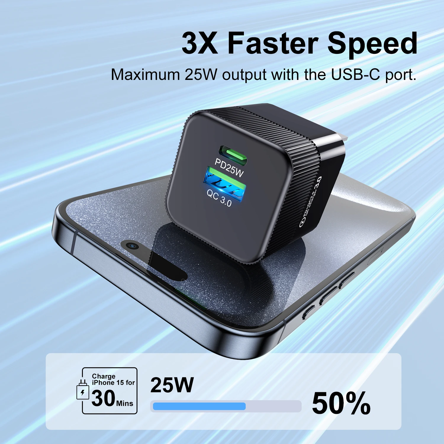 USLION QC 3.0 Mini USB C Charger PD 25W Support Type C Fast Charging Tablet Laptop Mobile Phone Quick Charger For iPhone Xiaomi