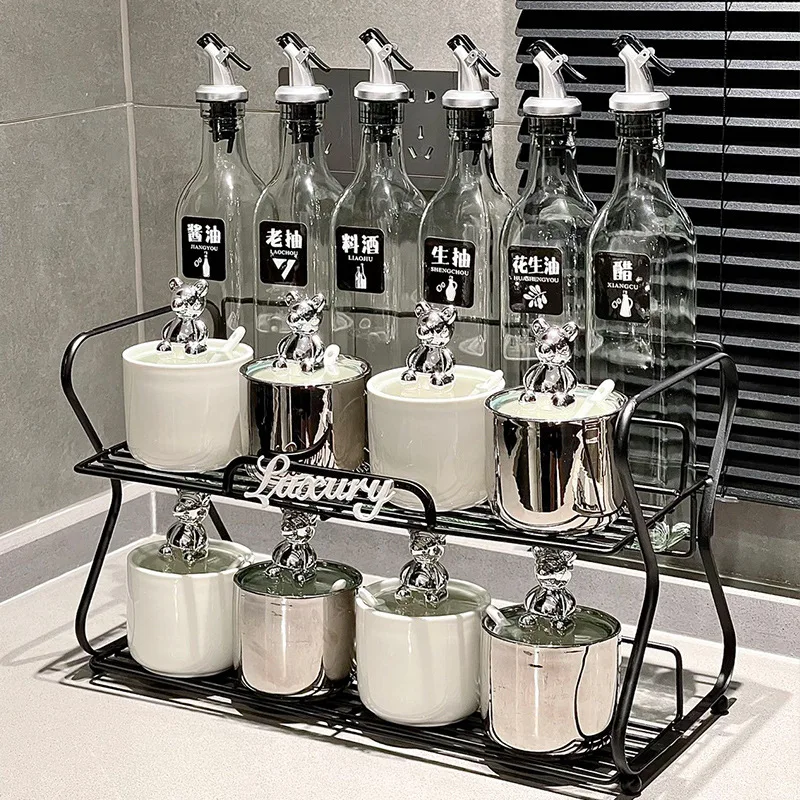 

Ceramic Seasoning Jar Nordic Style Spice Jar Kitchen Supplies Salt Jar Dustproof Moisture-Proof Seasoning Box Home Use Set