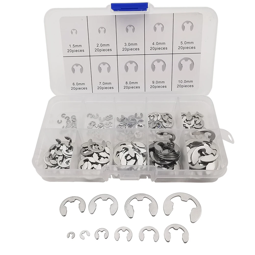 120/200pcs M1.5m10 Stainless Steel E Clip Washer Assortment Kit
