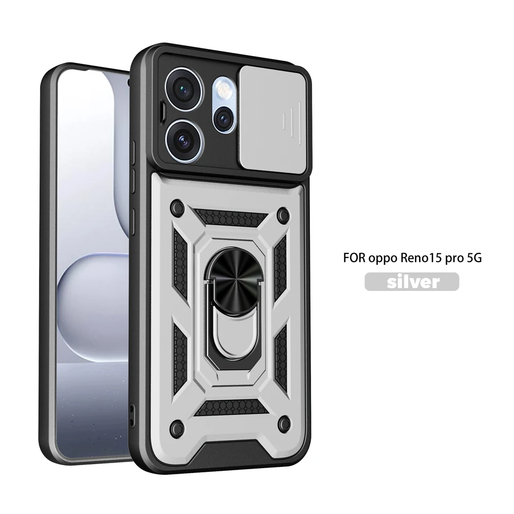 Armor Magnetic Ring Shockproof Case with Slide Camera Protection