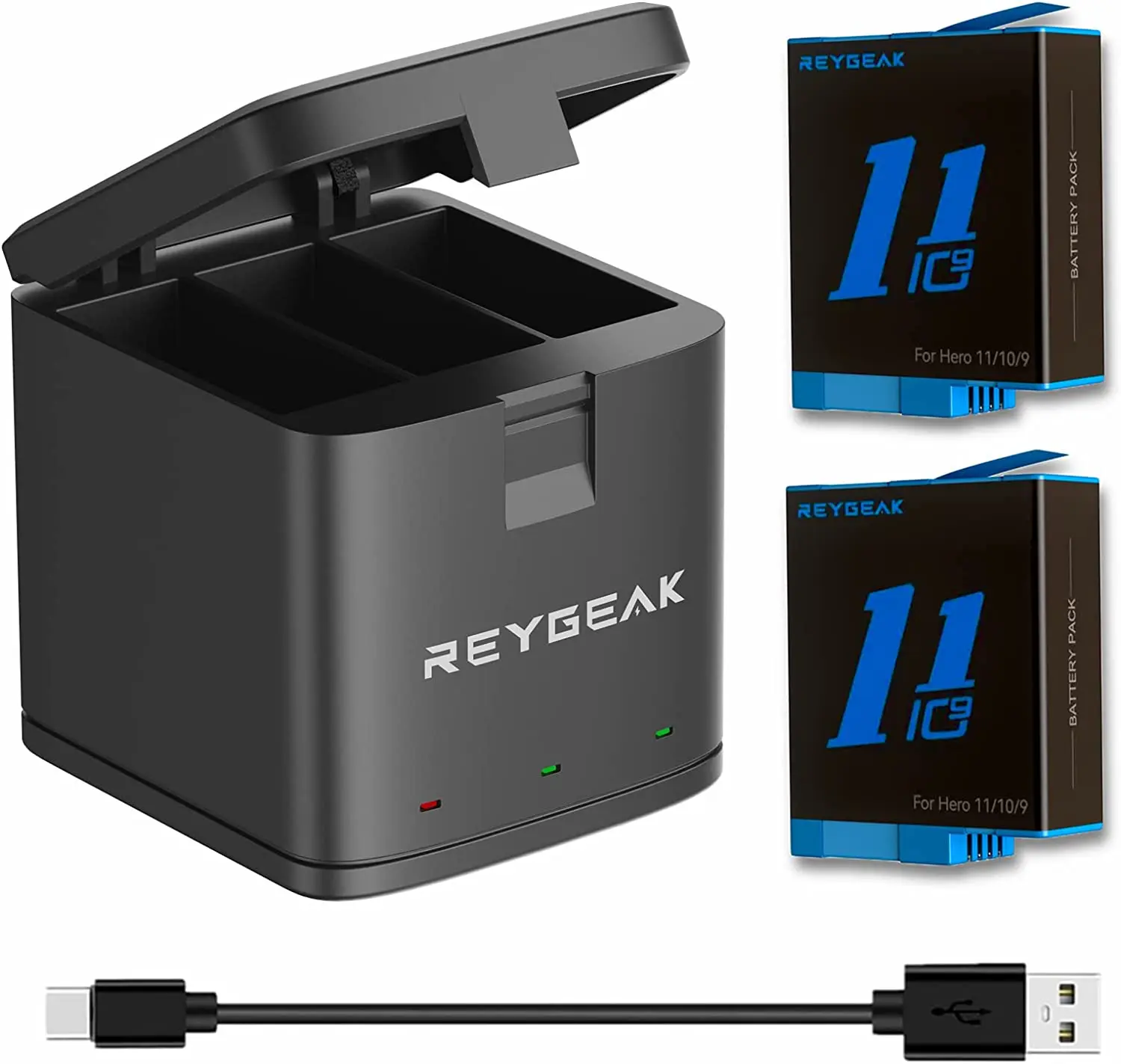 

REYGEAK Battery for GoPro Hero 11 10 9 1750mAh Battery 3 Slots LED Light Battery Storage Case For GoPro11 10 9 Accessories