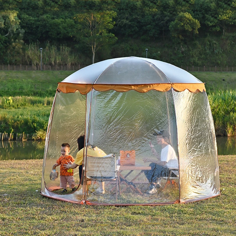 

6-Sided Outdoor Homestay Tent Pvc Net Star Sky Hexagonal Pergola Rain-proof Warm Portable Foldable Bubble Room Peach Skin Velvet