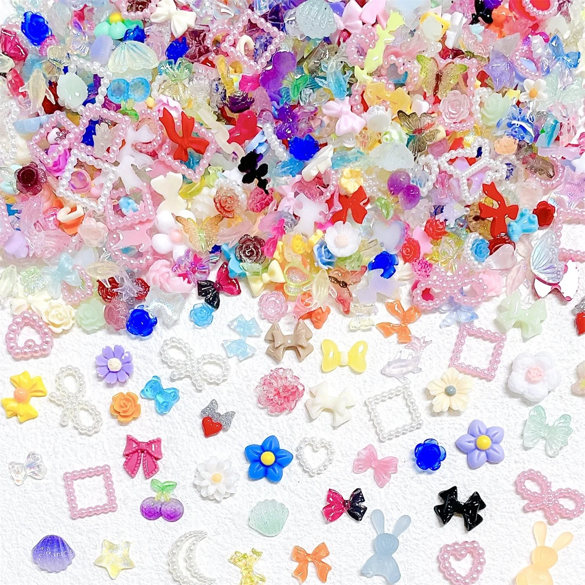 Description Picture 3 of itemOne Box 3D Kawaii Colorful Mixed Ranbom Resin Nail Art Charms Flower Bow Heart Nail Rhinestones Decorations DIY Nail Accessories