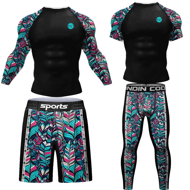 Rash Guard & Rashguard Bjj Brazilian Jiu Jitsu MMA T-shirt+Pant Suit Men Boxing Compression T-shirts Gi Grappling Jerseys sports apparel mens t shirt
