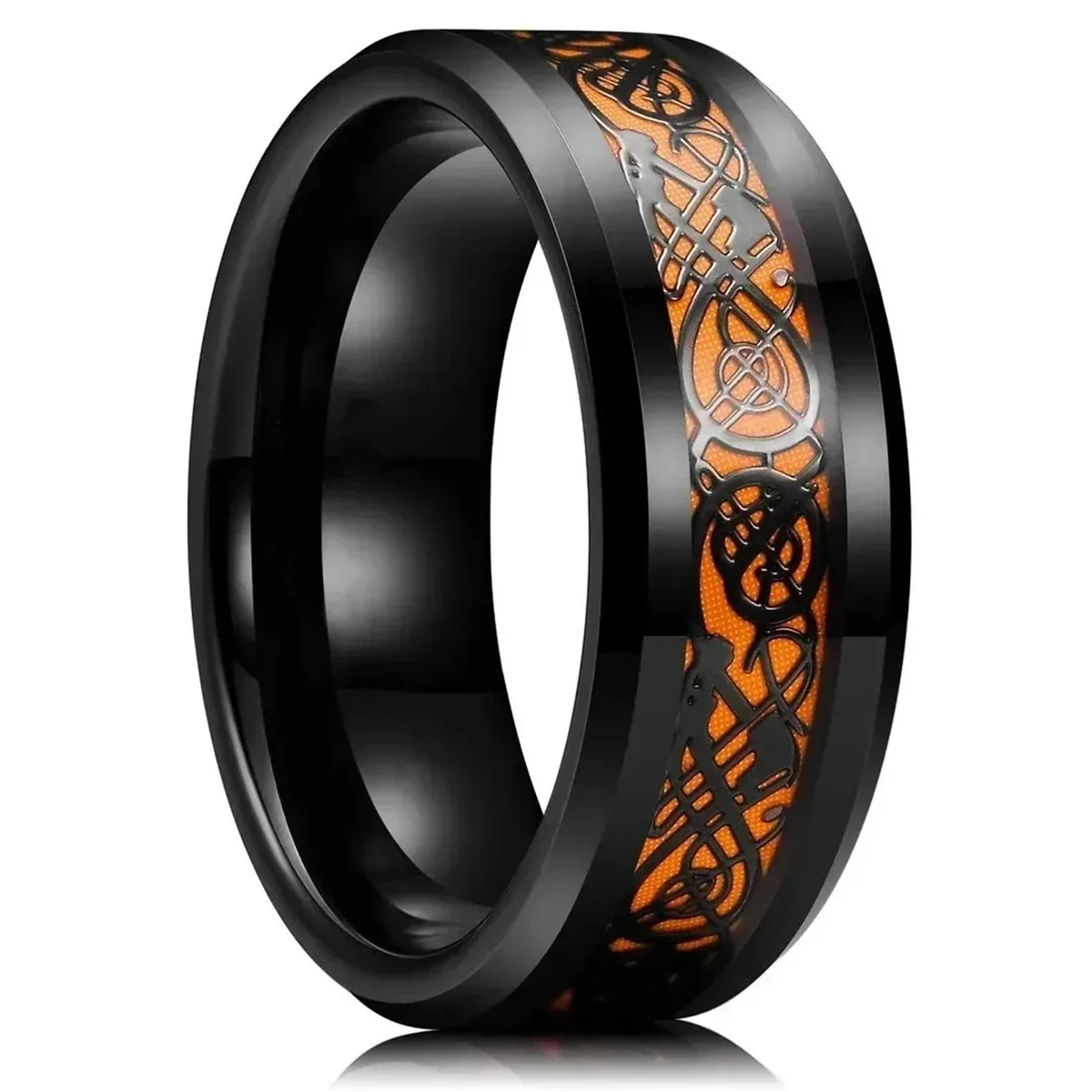 Wedding Rings 30 Colors 8MM Men Women Stainless Steel Celtic Dragon Inlay Carbon Fiber